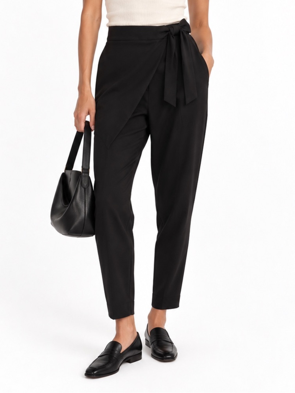 St. John dress pants tie wrap bow crepe pull on black office luxury designer 2